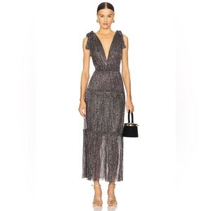Sabina Musayev Helena Metallic Tiered Sleeveless Midi Dress